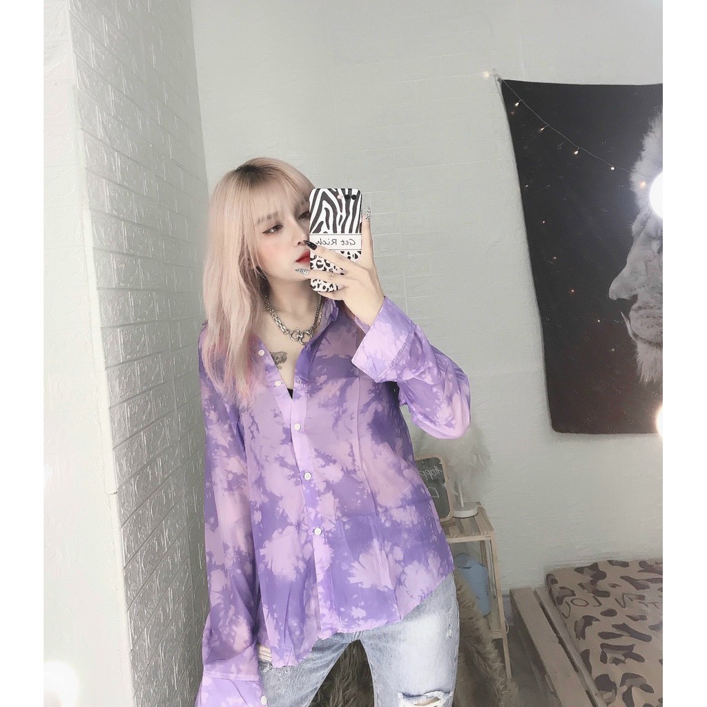áo sơ mi màu loang siêu xinh chất voan mềm đủ màu ảnh thật