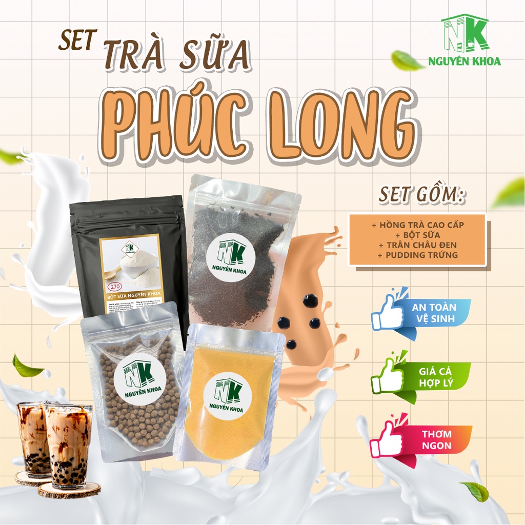 Set Nguyên Liệu pha Trà Sữa Phúc Long Thơm Ngon, An Toàn - BẾP NGUYÊN KHOA thành phẩm 25-30ly