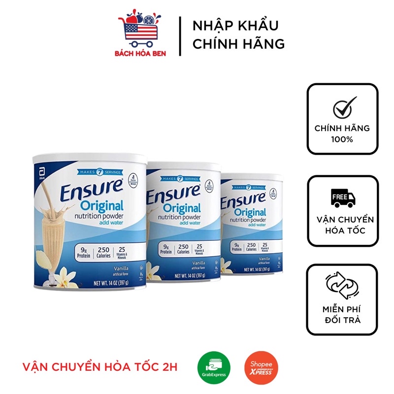 COMBO 3 lon sữa ENSURE MỸ 397g[DATE8/23]