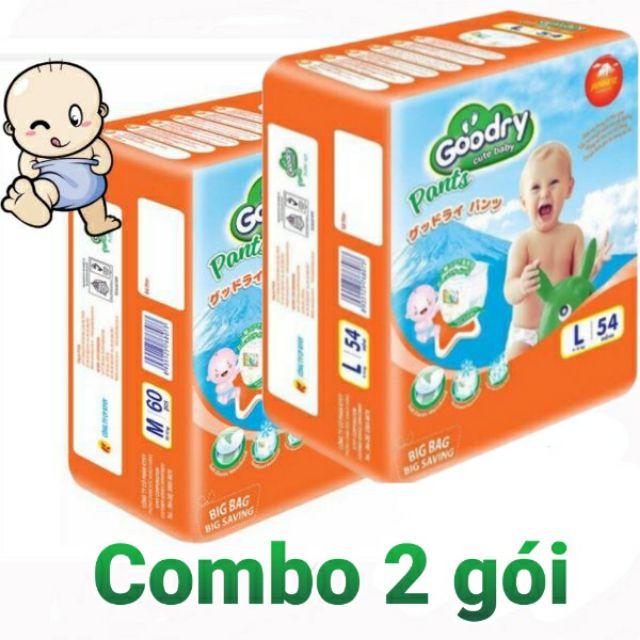 Combo 2 Gói Tã Quần Goodry M60/L54/XL48/XXL44