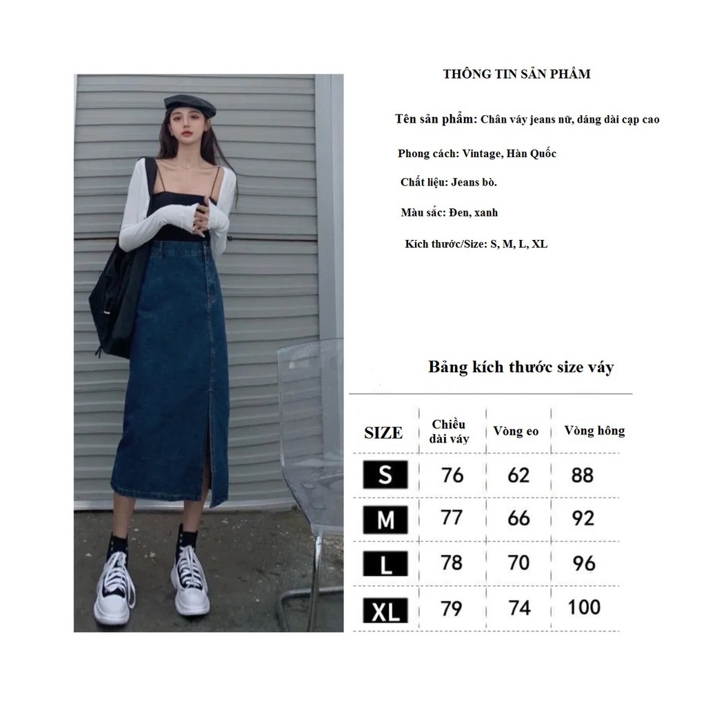 Chân Váy jeans Nữ, Dáng Dài Cạp Cao Có Gân Xẻ Tà | BigBuy360 - bigbuy360.vn