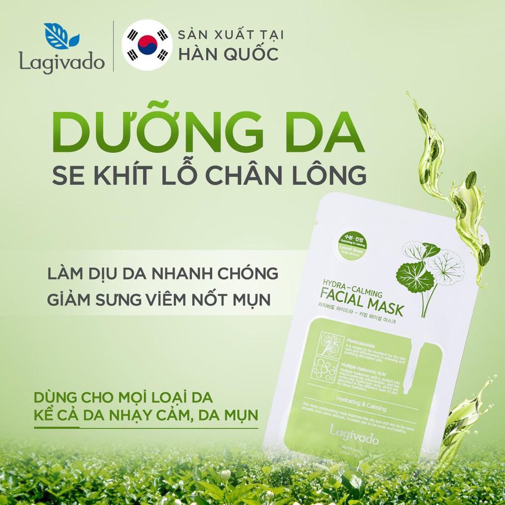 Combo 7 mặt nạ giấy dưỡng da ẩm mịn, căng bóng Hàn Quốc Lagivado Hydra Calming Facial Mask 23g/miếng