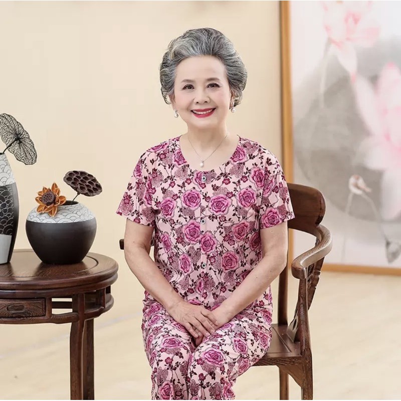 Bộ thun, lanh quần lửng áo chui đầu cho nữ trung niên