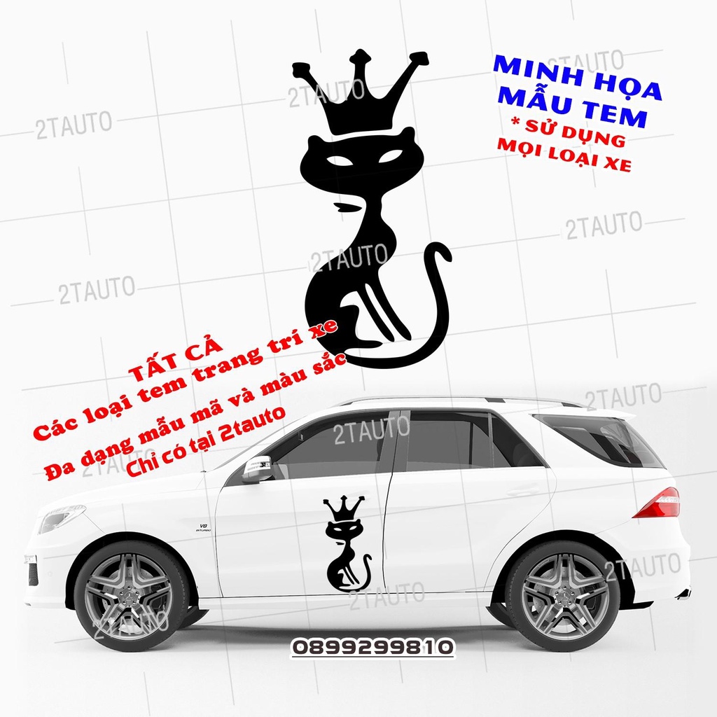 Tem decal HÌNH CON MÈO dán xe nhiều kích thước, chống thấm nước, logo CHÚ MÈO dán trang trí ô tô xe hơi - MẪU 8