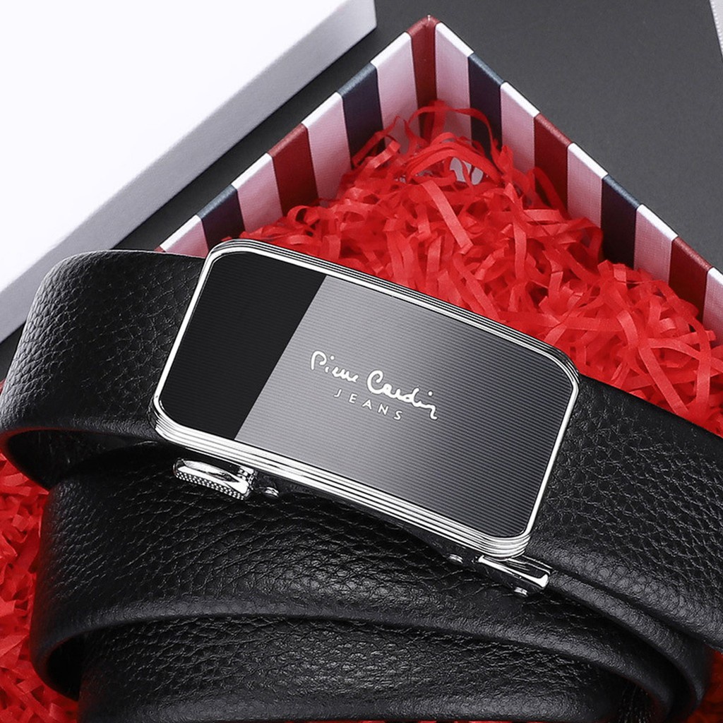Thắt lưng Pierre Cardin mặt kính, dây da bò cao cấp, viền mạ crom sáng bóng 18