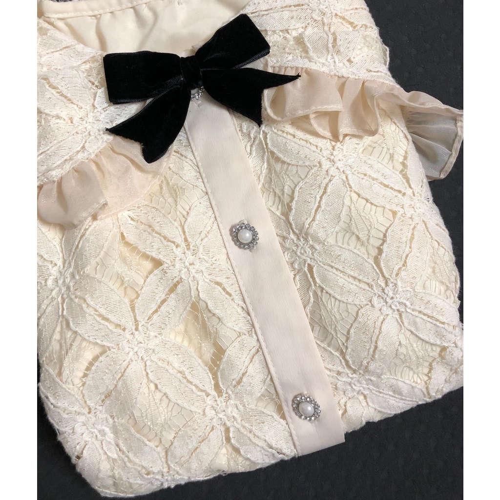 Áo tiểu thư, áo ren sơ mi cánh tiên khuy đá, chất ren thêu, kèm nơ cài,MOO Design - ARMD9