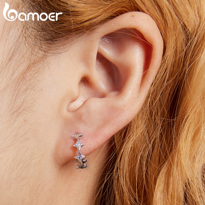 Khuyên tai BAMOER SCE1389 bạc 925 thiết kế ngôi sao thời trang dành cho nữ