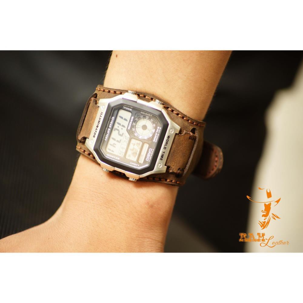 TỔNG HỢP DÂY ĐỒNG HỒ DA BÒ CHO CASIO AE 1200 - BẢN CAO CẤP - CHÍNH HÃNG RAM LEATHER TẶNG FULL PHỤ KIỆN *
