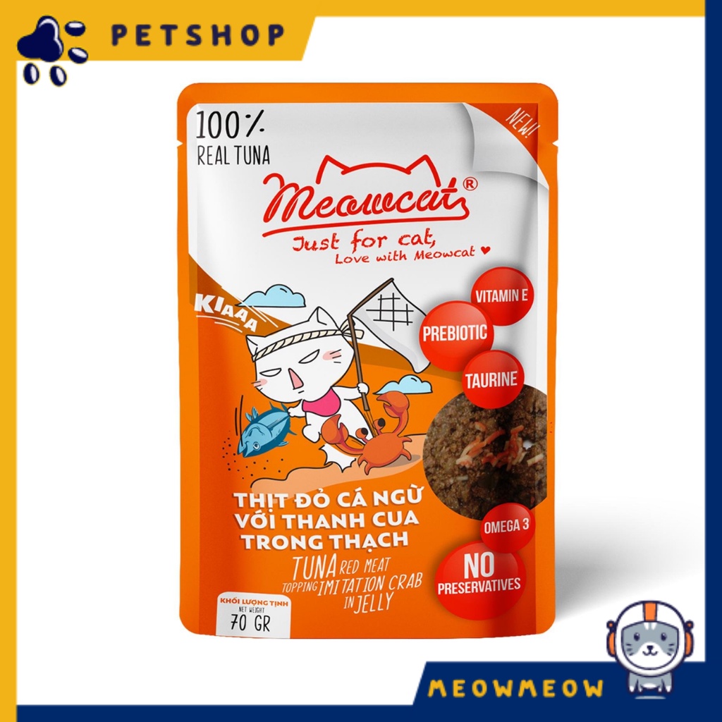 Pate cho mèo Meow Cat | Túi 70GR | Thức ăn ướt dinh dưỡng cho mèo.