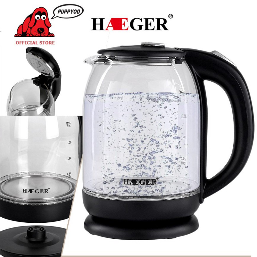 Ấm siêu tốc thủy tinh HAEGER RAF HG-7839 chống quá nhiệt dung tích 2L công suất 2000W