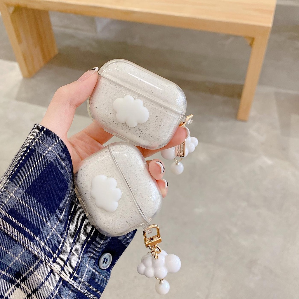 Vỏ Bảo Vệ Hộp Sạc Tai Nghe AirPods 1 2 pro 3 2021 gen3 Bluetooth Bằng Silicon Mềm Trong Suốt Phối Kim Tuyến Lấp Lánh