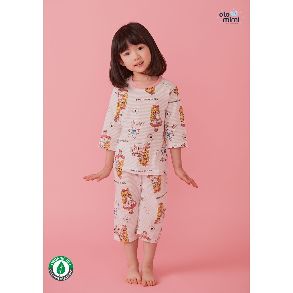 Bộ pijama lửng bé gái Alice 100% cotton - Olomimi Hàn Quốc