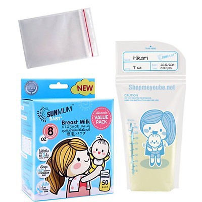 Combo Túi zip bảo quản + 01 hộp túi trữ sữa Sunmum Thái Lan 250ml, 100ml