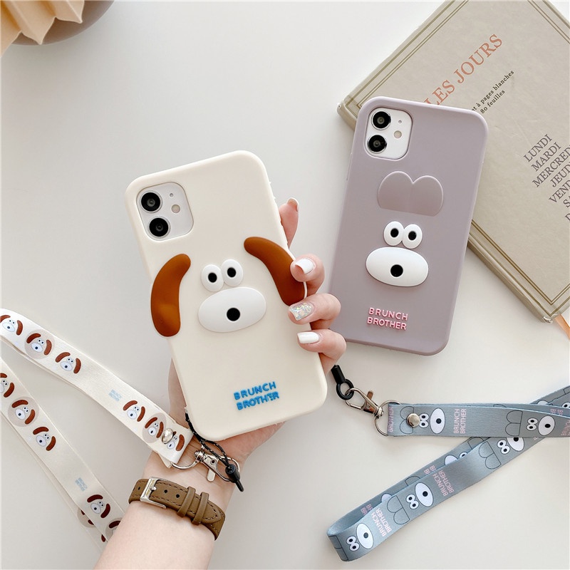 Ốp điện thoại silicon hình chú chó /gấu 3D có dây đeo thích hợp cho iPhone 13 12 11 PRO MAX X XR XS 6 6S 7 8 PLUS