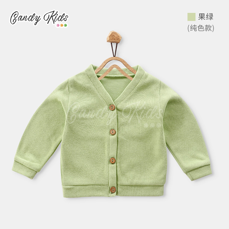 Áo Khoác Cardigan Tay Dài Màu Trơn Cho Bé 1-6 Tuổi