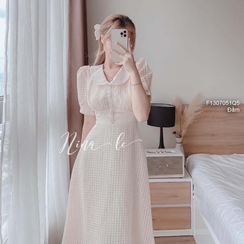 ✔ 𝗙𝗥𝗘𝗘 𝗦𝗛𝗜𝗣 VÁY CÔ BÈO TAY BỒNG CÚC NGỌC KẺ Ô HÀNG L1 CHẤT ĐẸP LẮMẠ