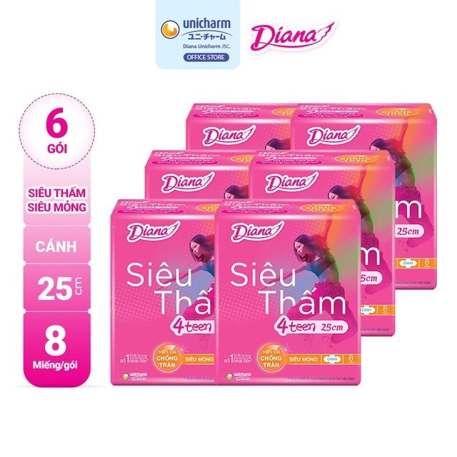 Lốc 6 gói băng vệ sinh diana 4teen 25cm