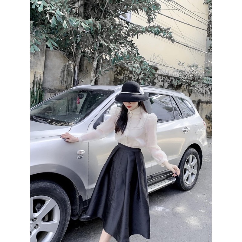 Áo sơmi tơ Organza ruby