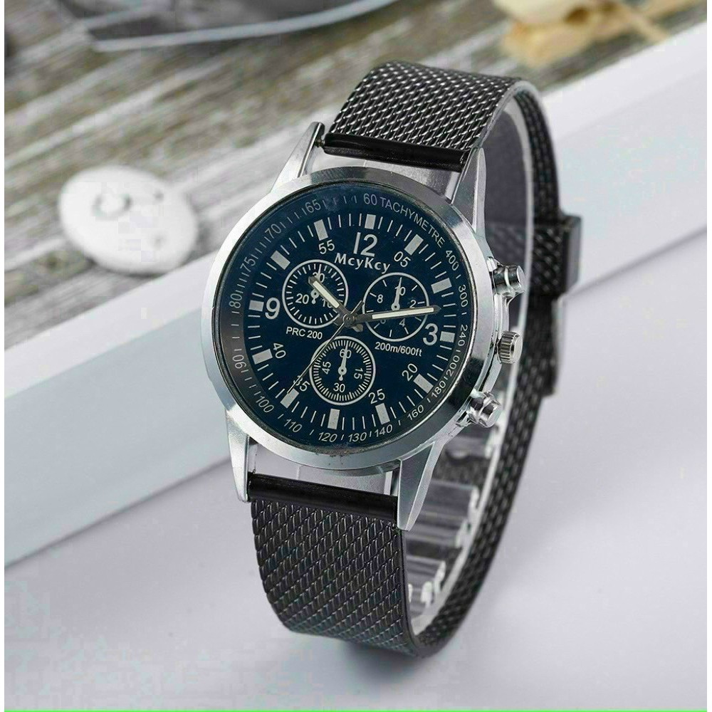 Đồng hồ nam dây thép lưới, đồng hồ đeo tay nam GENEVA mặt tròn thời trang