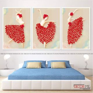 Tranh canvas bộ 3 tranh cô gái nghệ thuật 40x60 kèm khung viền