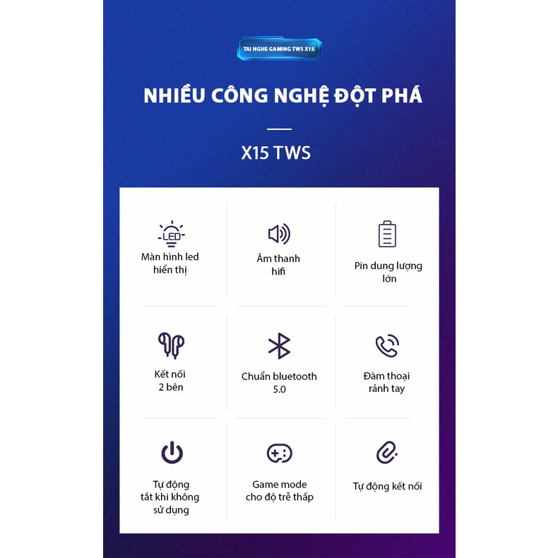 Tai Nghe Bluetooth GAMING Không Dây X15 TWS, Tai Nghe Chơi Game Không Có Độ Trễ Âm Thanh