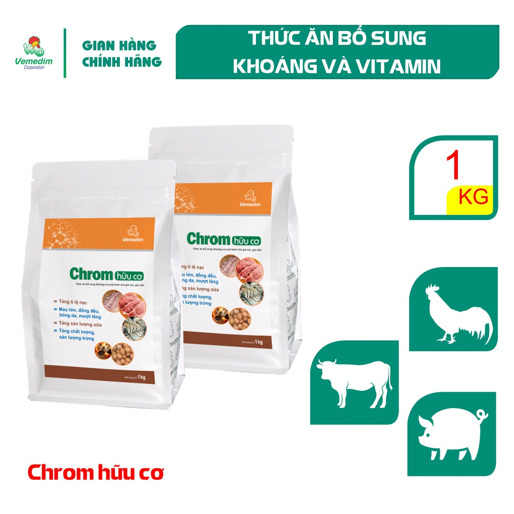Vemedim CHROM hữu cơ, thức ăn bổ sung khoáng và vitamin cho gia súc, gia cầm, gói 1kg