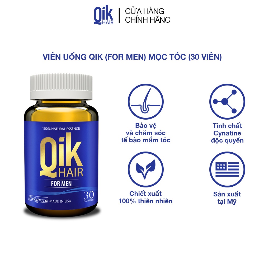 Viên uống QIK HAIR (cho Nam) giảm rụng, mọc tóc chắc khỏe (30 viên)