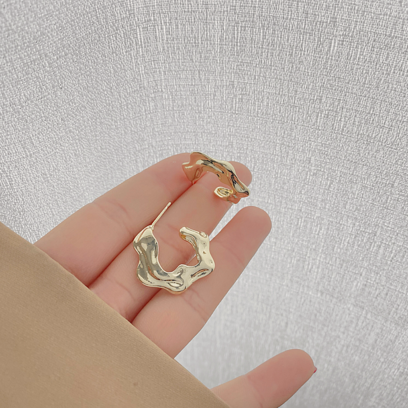 Bông Tai Hình Chữ C Màu Vàng Kim Phong Cách Hàn Quốc Cổ Điển Thời Trang Cho Nữ