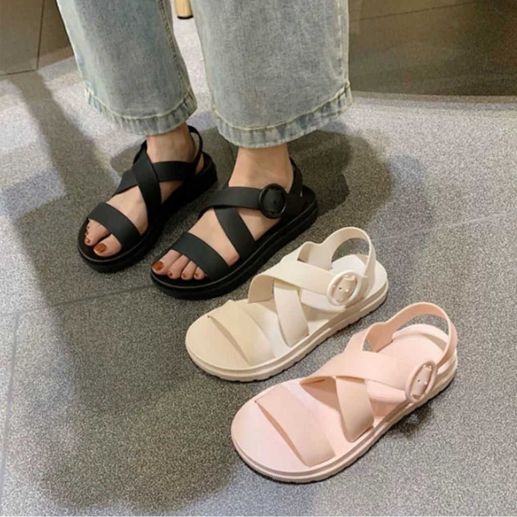 Giày sandal quai chéo CAO SU NON - THOẢI MÁI ĐI MƯA