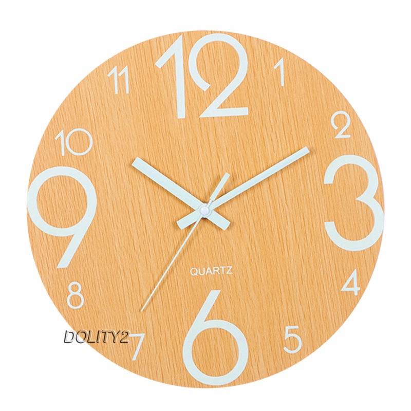 [Dolity2] Đồng Hồ Treo Tường Dạ Quang - 12 &quot;Bằng Gỗ Không Ồn Với Đèn Ngủ - Đồng Hồ Lớn Trang Trí Nhà Bếp Văn Phòng Phòng Ngủ