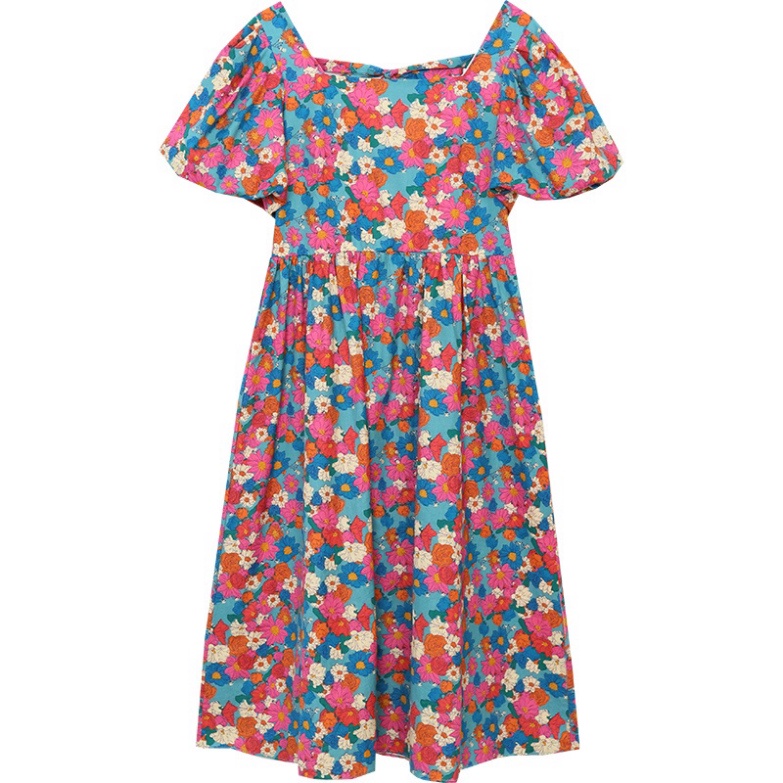 Váy Hoa Nhí hở lưng Cổ V LUHAZO Nữ babydoll cổ vuông buộc dây Tay Bèo Dáng Dài Váy Vintage Siêu Hot Mẫu Mới 2022DK1T401