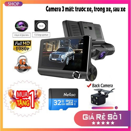 Camera hành trình ô tô Onvizcam X004/  3 mắt camera, màn hình 4 inh full HD, ghi hình đa chiều, có chế độ ghi đè | WebRaoVat - webraovat.net.vn