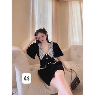 Váy nhung cổ sen 2 màu đen đỏ