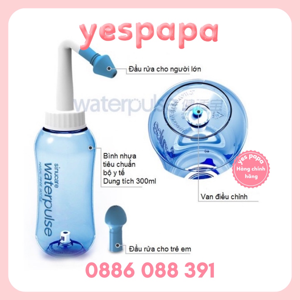 Bình rửa mũi Nasal Cleans 300ml Tặng Kèm 10 gói muối rửa và đầu rửa Mũi