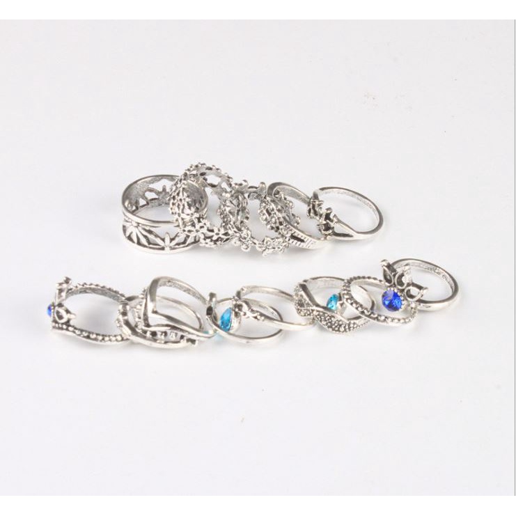 Bộ 13 Nhẫn Retro chạm khắc Kỳ Lân Hoa Sen Kim Cương 2M27