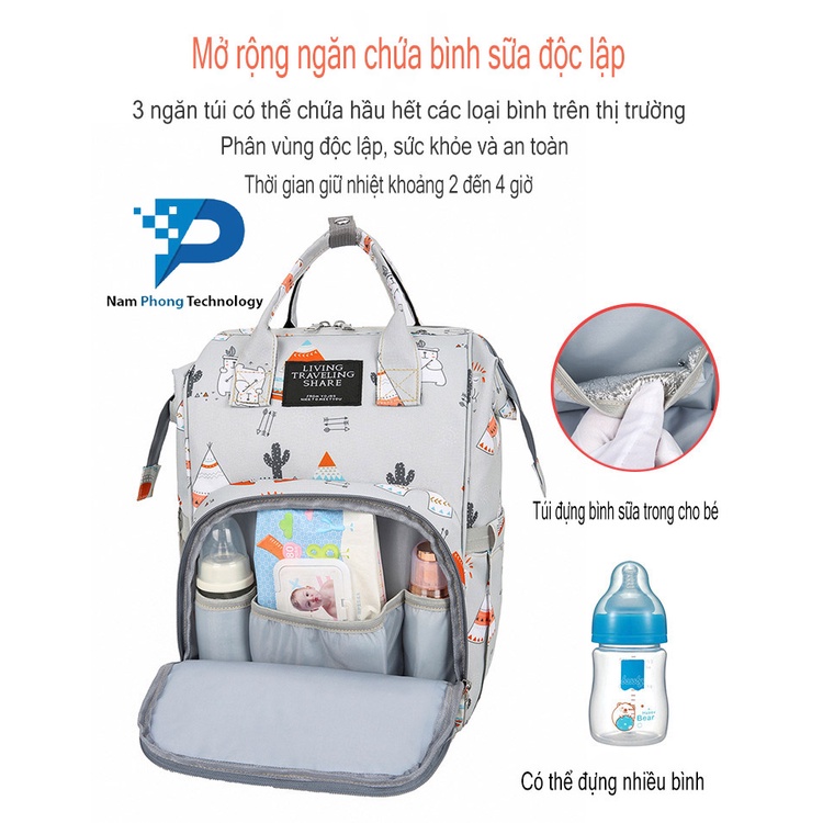 Balo Bỉm Sữa Mẹ Và Bé Cao Cấp DHA - Túi Xách Bỉm Sữa Đa Năng, Giữ Nhiệt Nhiều Ngăn Chứa Tiện Lợi - NAMPHONG TECHNOLOGY