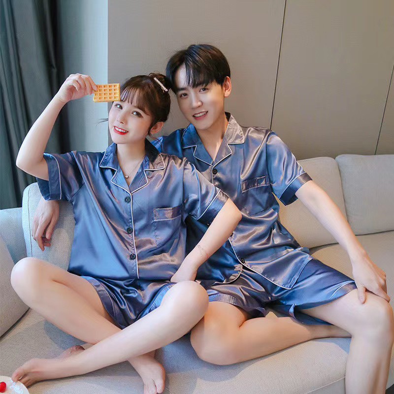 Đồ Bộ Pijama Lụa Nam Nữ Mặc Nhà Tay Ngắn Quần Cộc Mùa Hè Cao Cấp Bộ Đồ Ngủ Nam Nữ Lụa Siêu Xinh B46