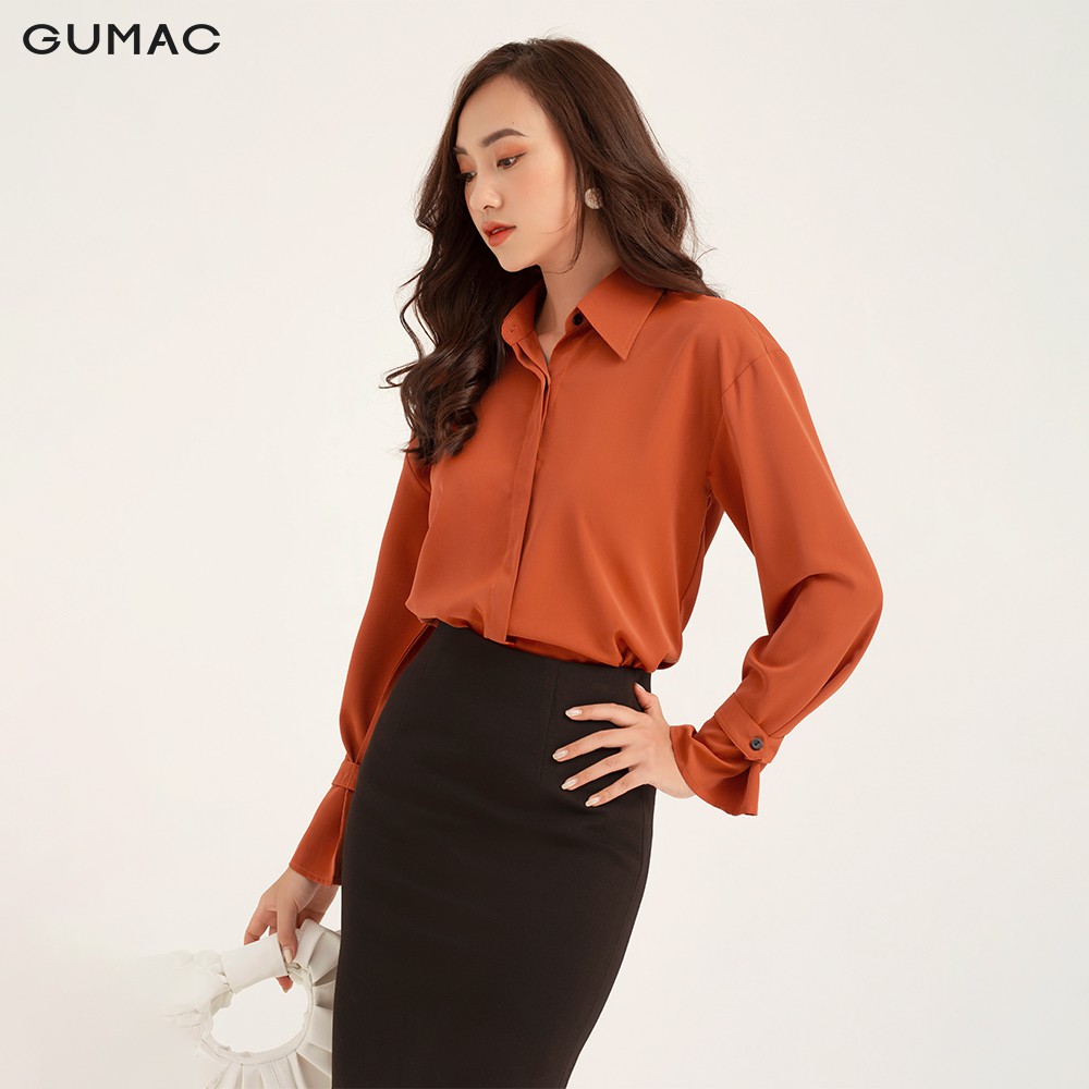 Áo sơ mi nữ tay kiểu GUMAC màu cam, đủ size, thiết kế basic thanh lịch AB146 | BigBuy360 - bigbuy360.vn