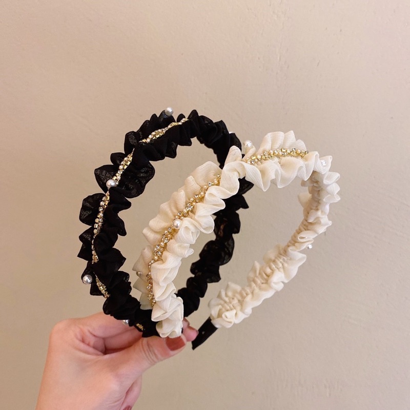 Bờm tóc voan dây đá đính hạt viền nhún bèo nữ tính B103