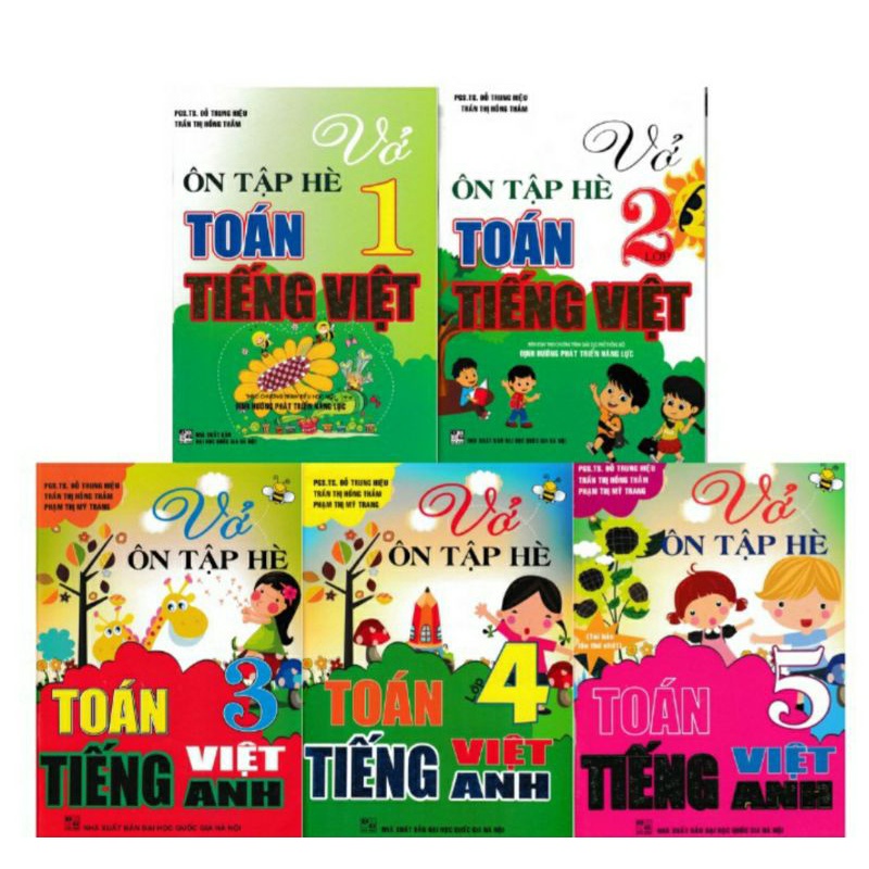 Combo vở ôn tập hè Toán - Tiếng việt - Tiếng anh tiểu học - bộ 5 cuốn - HAB