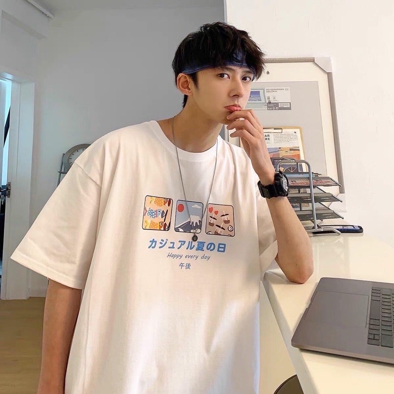 Áo Thun Tay Lỡ Unisex Happy màu ĐEN/TRẮNG /Nam nữ unisex❤️ Áo phông cổ tròn Jaystoree | BigBuy360 - bigbuy360.vn