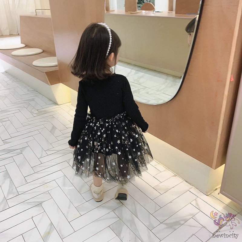 Đầm Dáng Xòe Tay Dài Phối Lưới Dễ Thương Dành Cho Bé Gái