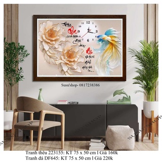 Tranh thêu chữ thập ( giá sỉ) Đồng Hồ Hoa Hồng LV3010 (67*45), LV3347, 223155 (75x50cm), tranh đá DF645 (75x50, LV447