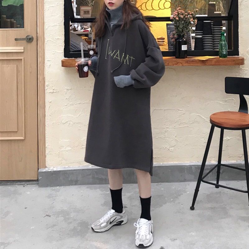 Đầm hoodie dài dáng rộng phong cách Hàn Quốc dành cho nữ