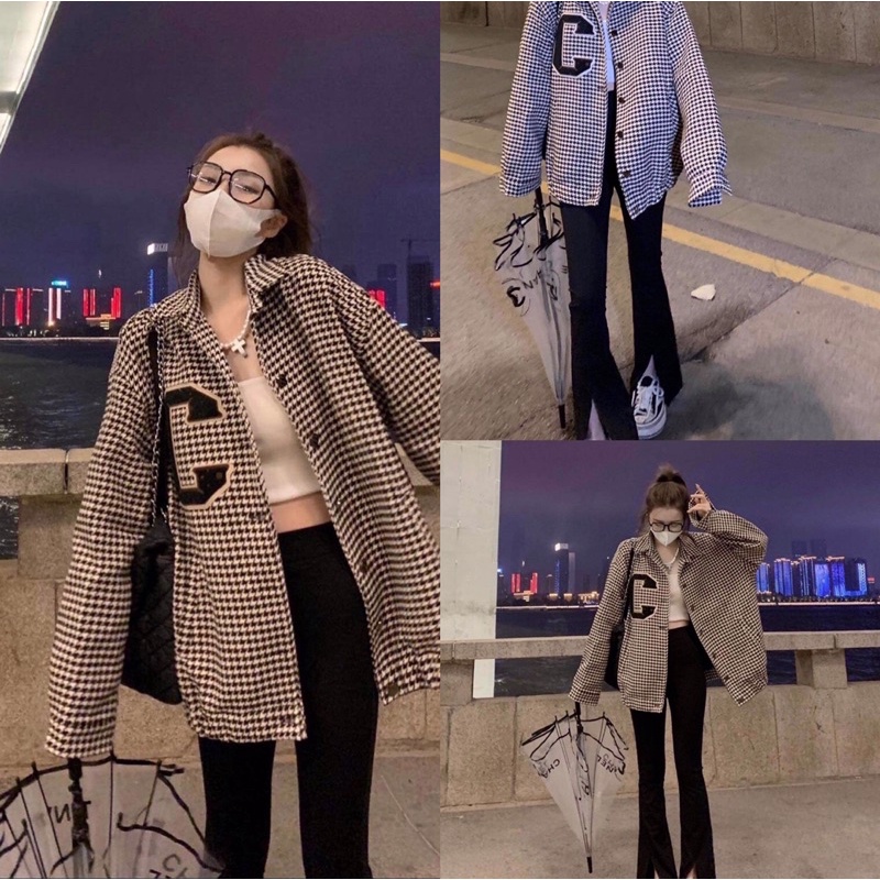 Áo Khoác Jacket Chữ C Unisex [FREESHIP] 🌸 Jacker form rộng tay bồng kiểu hoạ tiết chữ C thêu nổi Ulzzang 🌸