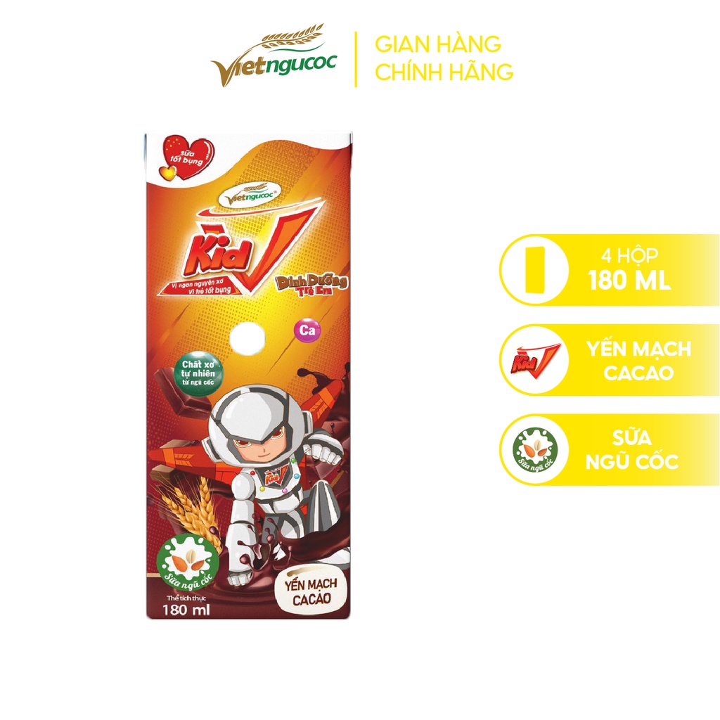 Thùng 48 hộp sữa tốt bụng V-Kid Yến mạch Cacao lốc 4 hộp - 180ml/hộp (không quà KM)