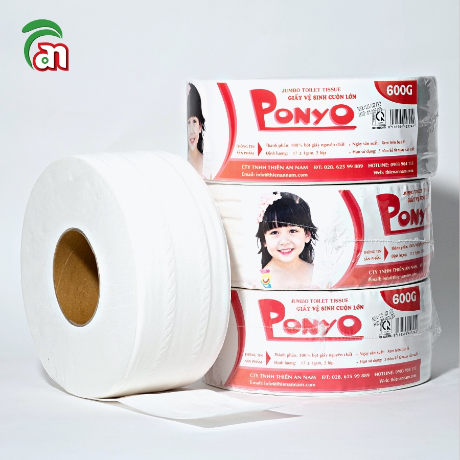 Giấy vệ sinh cuộn lớn PONYO JB600 2 lớp chất lượng cao, rã trong nước