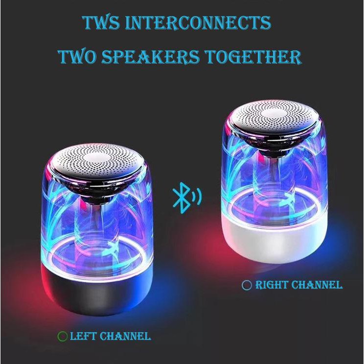 Loa Bluetooth Yayusi 5.0 C7 trong suốt led đổi màu theo nhạc, kết nối 2 loa tạo âm thanh nổi 2.1