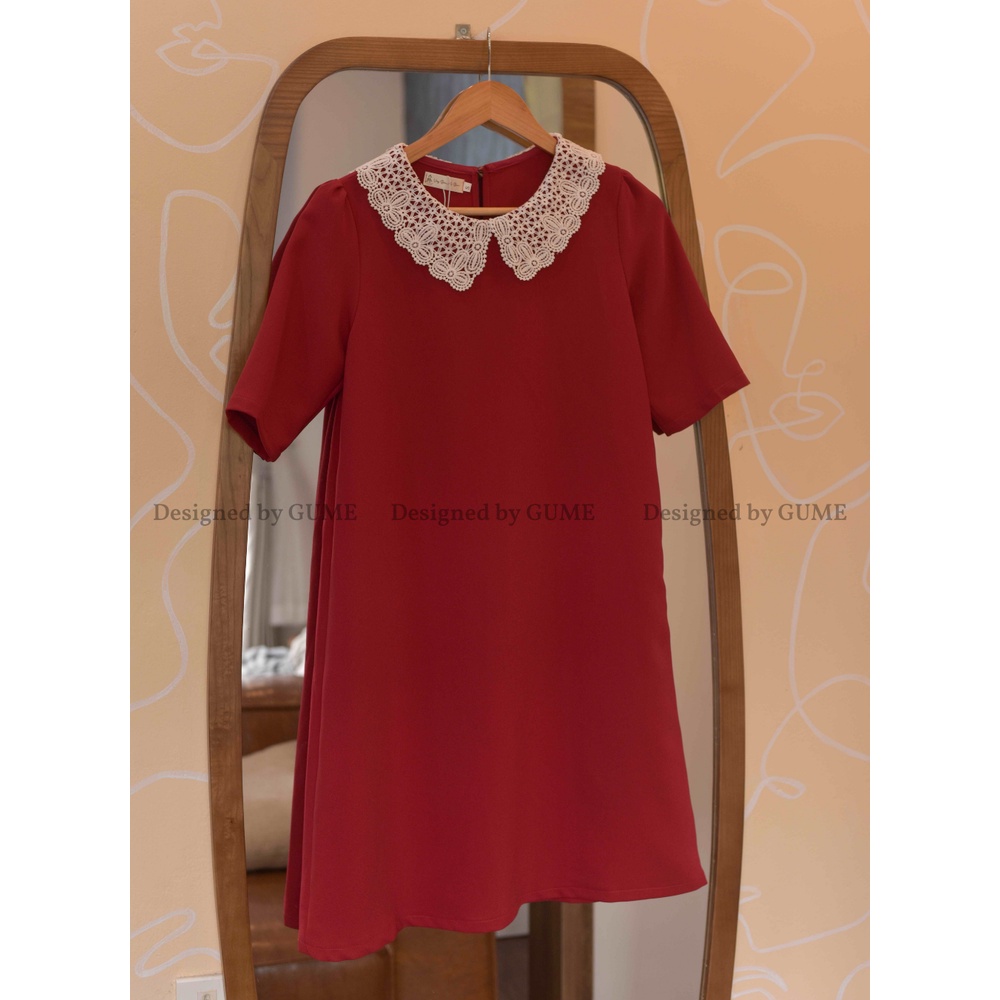 Váy bầu bigsize thiết kế công sở Gume dáng suông phối cổ ren trắng chất vải sạn lụa cao cấp dày dặn 40-100kg GM002