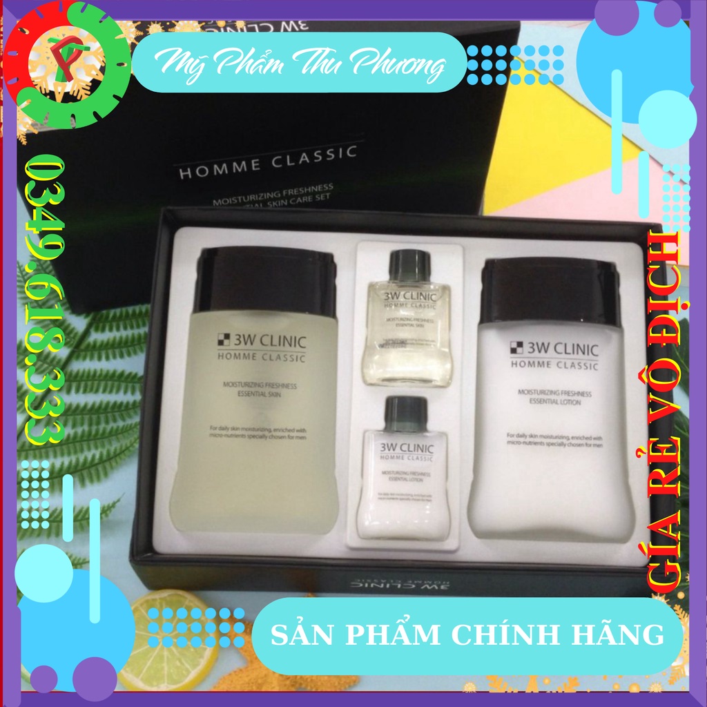 Bộ Mỹ Phẩm Chăm Sóc Da Mặt Cho Nam Giới Dưỡng Trắng và Ẩm Da 3W CLINIC Homme Classic Moisturizing Freshness Essentia